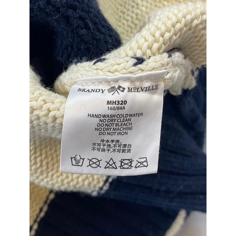 Brandy Melville Navy Cream Striped Crew Neck Long Sleeve‎ Sweater